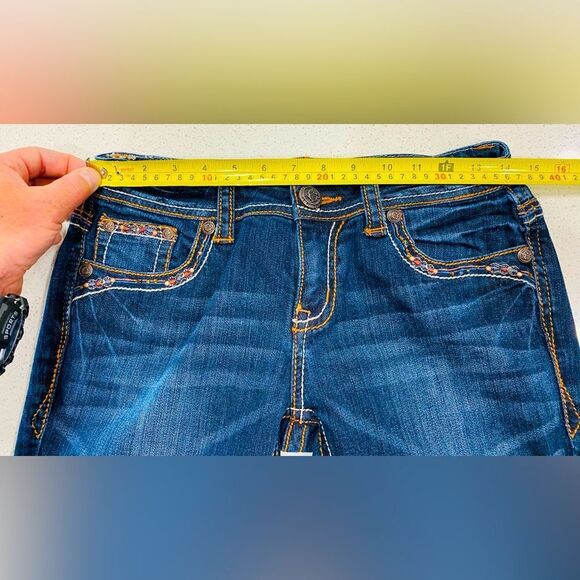 Grace in LA Women's Boot Cut Jeans - Dark Blue with Brown Embroidery - Picture 6 of 13